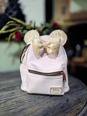 Disney Loungefly Pink Sequin Bow And Mini Ears Backpack